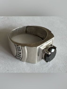Sterling Silver with Lab Crested Black Diamond and Zirconia Accents Sz 9
